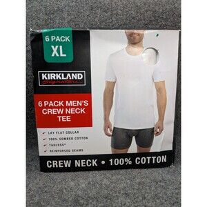 Kirkland Signature Men's 6-Pack Crew Neck Tee, White, 100% Cotton, Size XL